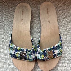 kate spade Blue and Green Mules with Floral Print